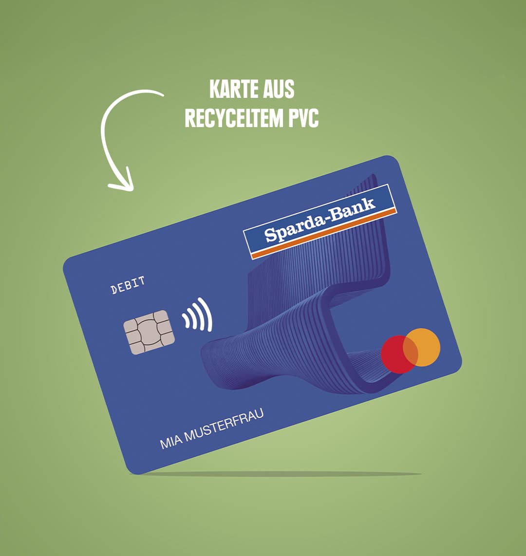 Die Debit Mastercard der Sparda Bank BW aus recyceltem PVC.